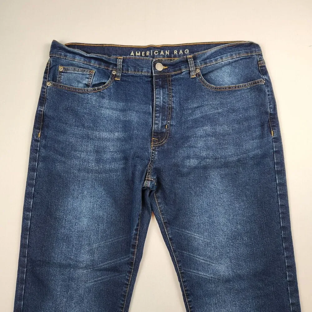 American Rag Comfort Stretch Jeans Men 38x30 Distressed Whiskering Med/Dark Wash